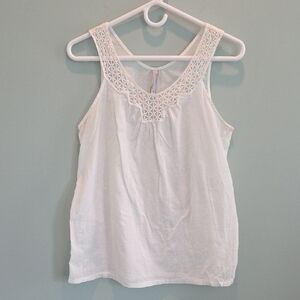 Old Navy White Crochet Detail Tank Top Women's Size Small 100% Cotton